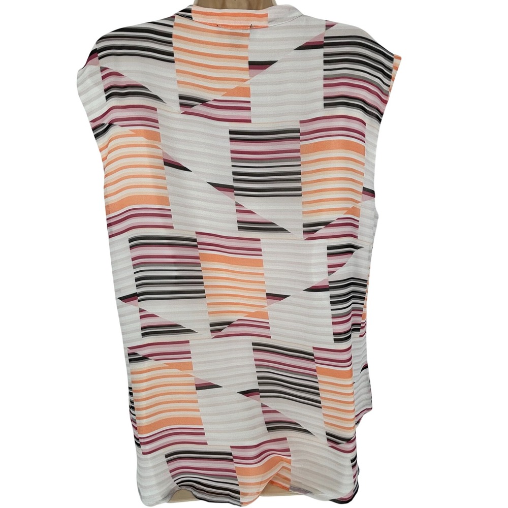 Le Chateau Womens XL Ruffle Front Geometric Striped Sleeveless Blouse Ivory NWT - Picture 5 of 6